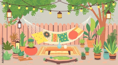 A cartoon illustration of a cozy nursery interior with a wooden crib, a colorful armchair, and a window overlooking a blooming tree