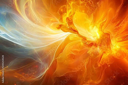 Swirling colors red orange blue energy of fire elementals flames dynamic powerful strength intensity
