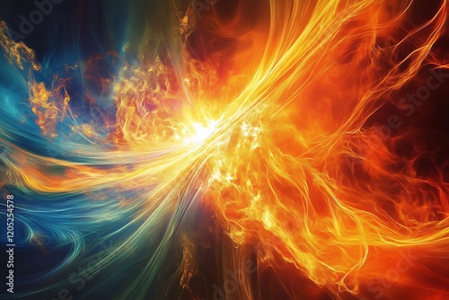 Swirling colors red orange blue energy of fire elementals flames dynamic powerful strength intensity
