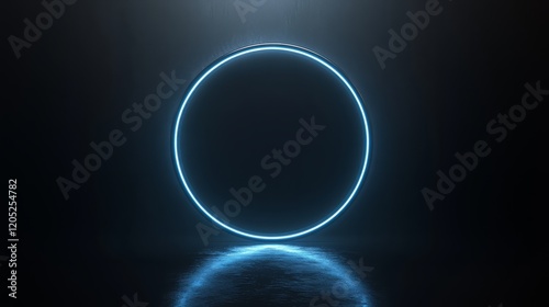 Minimalist concentric glowing circle with smooth edges on a black mirror-like canvas