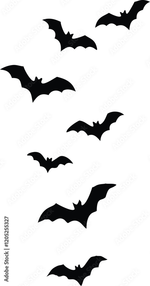 Naklejka premium Black silhouettes of bats set isolated on white background