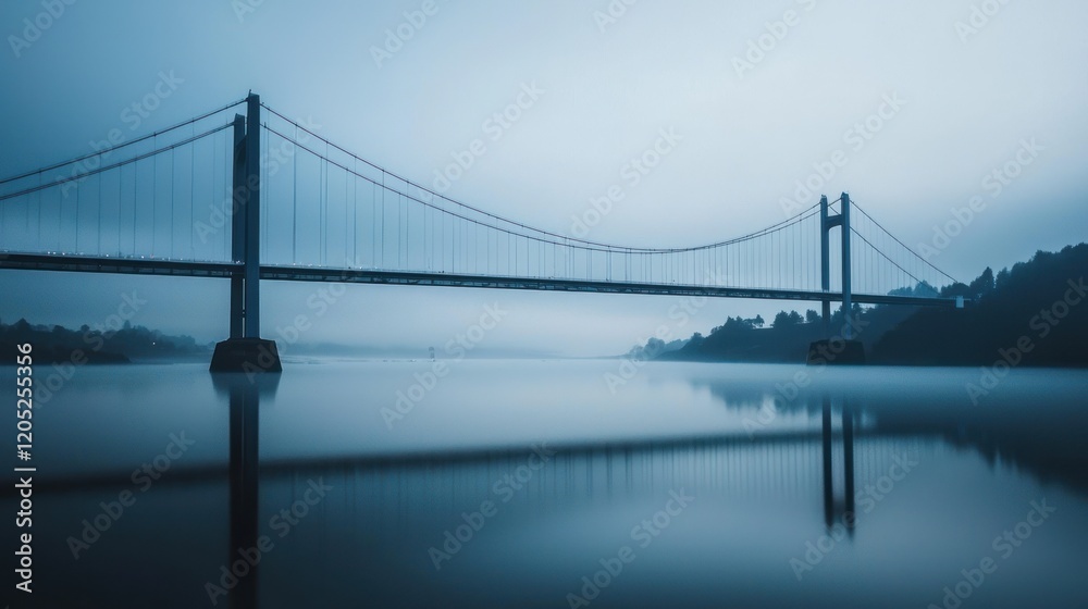 Fototapeta premium Serene Suspension Bridge at Dawn