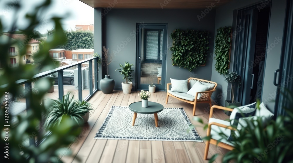 Fototapeta premium The wooden dining table with plush chairs sat elegantly beside a large window in the luxury home interior