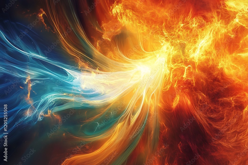 Fototapeta premium Swirling colors red orange blue energy of fire elementals flames dynamic powerful strength intensity
