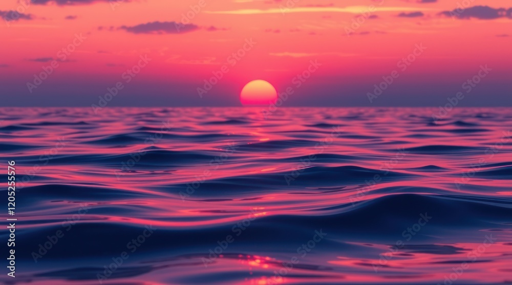 Beautiful orange and red hues paint the sky as the sun dips below the horizon, casting a golden reflection on the calm sea Beautiful orange and red hues paint the sky as the sun dips below the horizon, casting a golden reflection on the calm sea