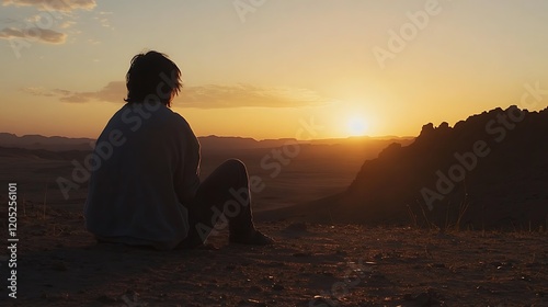 The rich tones of sunset casting a golden hue over desert sands photo