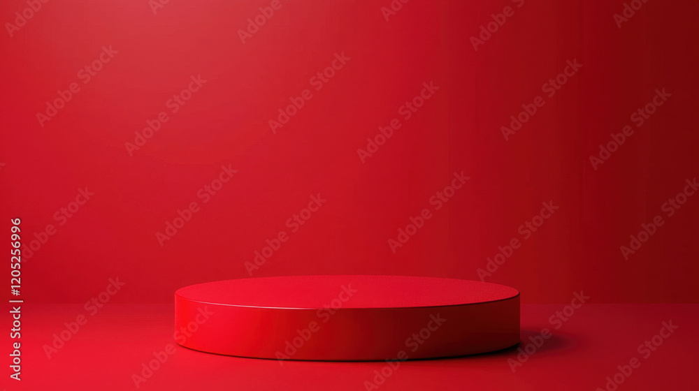 Dynamic mockup of a podium on a red surface for creative presentations in a studio environment