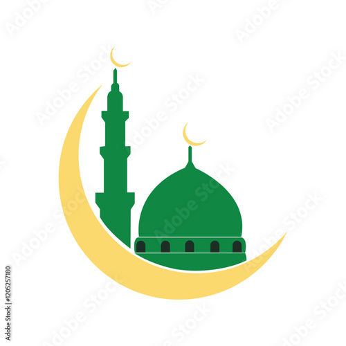 Green mosque and crescent moon logo design - perfect for Islamic and religious themes