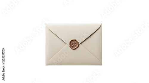 Beige Envelope with Rose Gold Wax Seal Transparent Background, PNG