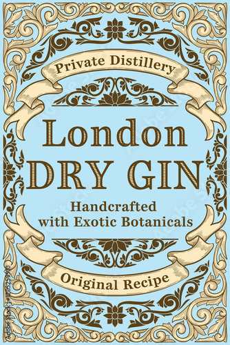 Dry gin - ornate vintage decorative label
