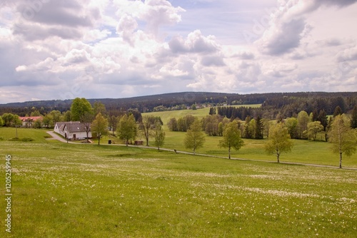 The countryside and landscape full of meadows and forests at Vysocina region, Czech republic