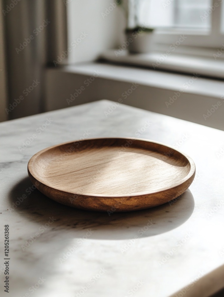 Wooden Plate on Marble Counter Wooden Plate on Marble Counter
