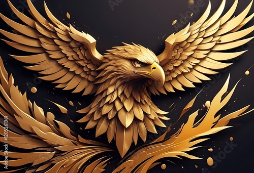 Gold eagle with its wings spread out