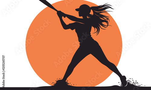 Dynamic Softball Player Silhouette Illustration at Sunset in Minimalist Style