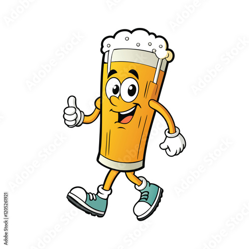 Walking cartoon glass of beer vector illustration.