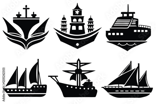 ship logo icon set vector art illustration