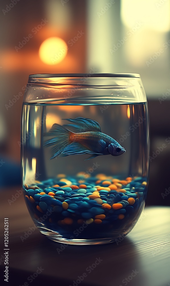 Serene Betta Fish in Glass Bowl: A Moody Aquatic Still Life Serene Betta Fish in Glass Bowl: A Moody Aquatic Still Life