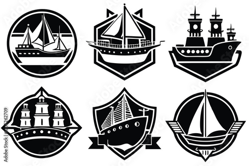 ship logo icon set vector art illustration