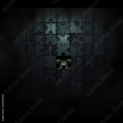Jigsaw puzzle with a ghostly figure in the forest.