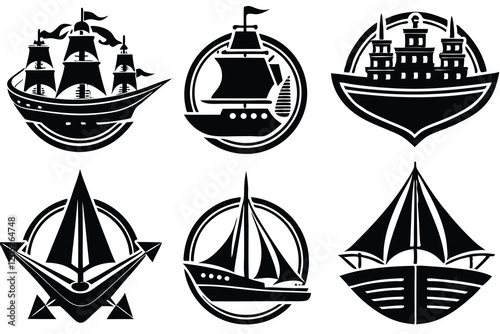 ship logo icon set vector art illustration