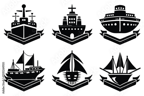 ship logo icon set vector art illustration
