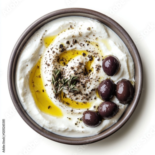 Creamy strained yogurt garnished with zaatar spice photo