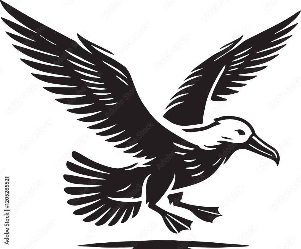 Fototapeta premium Black Color Albatross Silhouette Vector Illustration, Solid White Background. minimal vector design