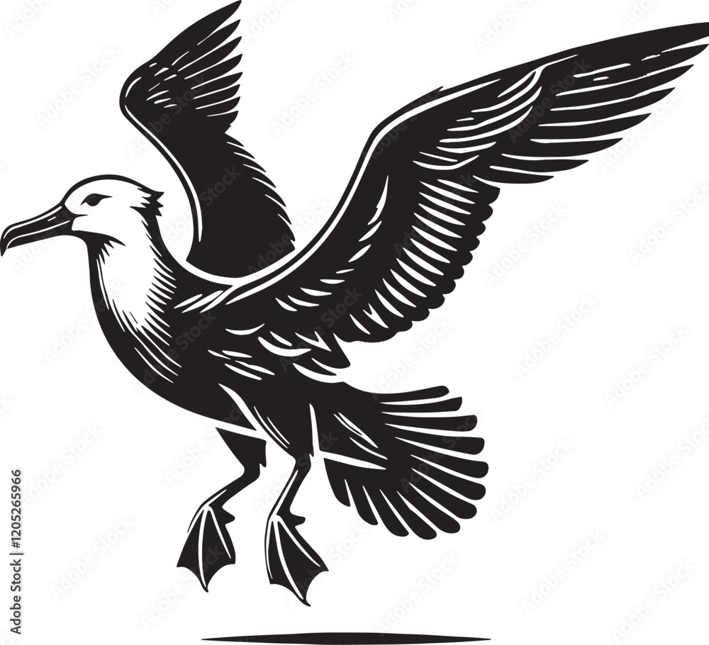 Obraz premium Black Color Albatross Silhouette Vector Illustration, Solid White Background. minimal vector design