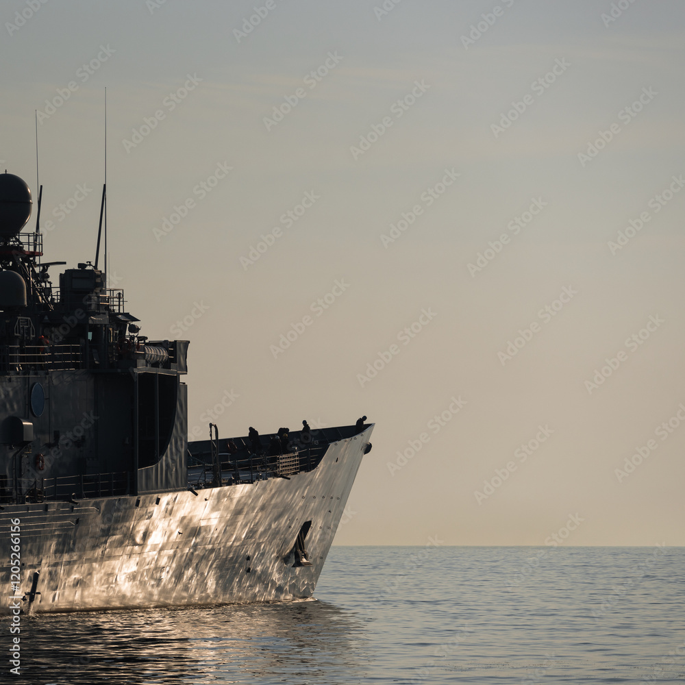 Fototapeta premium GUIDED MISSILE FRIGATE - A Polish Navy warship is sailing the sea