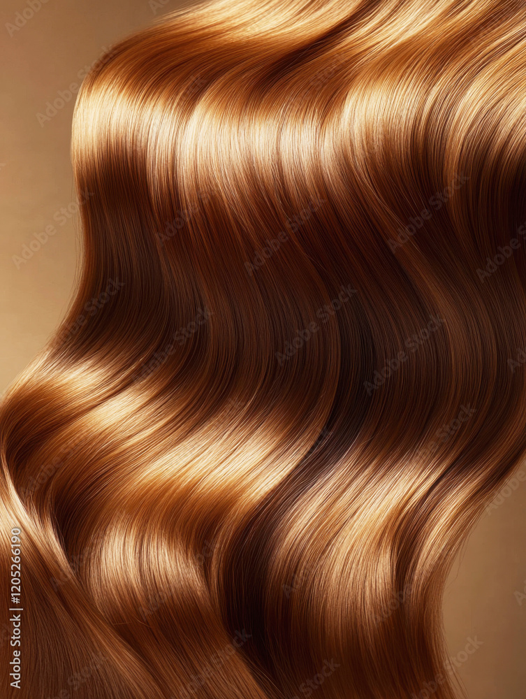 Fototapeta premium Smooth and glossy brown hair flowing gently in soft light highlighting its texture and waves