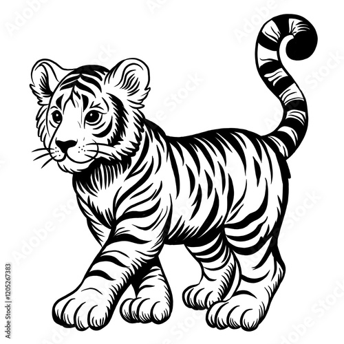 Canvas Print line art cartoon tiger isolated on white background. Wild animals