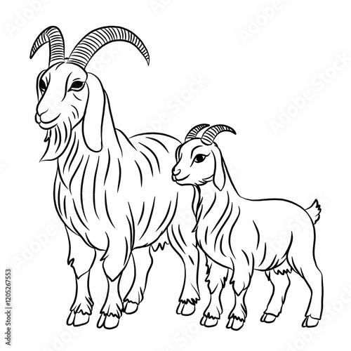 line art cartoon goat isolated on white background. Farm animals