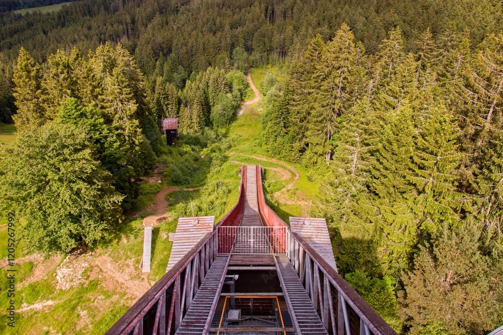 A view from the top of the ski jump rebuilt to lookout tower at Zadov, Czech republic