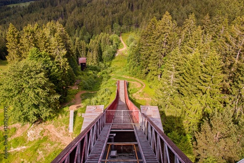 A view from the top of the ski jump rebuilt to lookout tower at Zadov, Czech republic