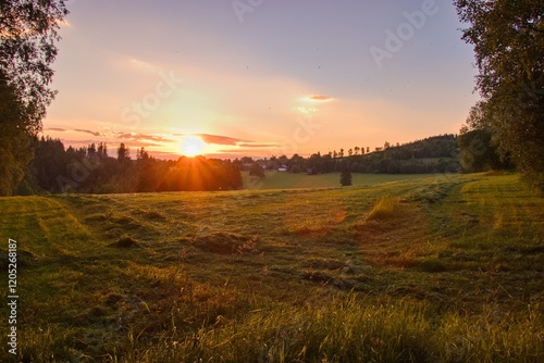 Obraz na płótnie A beautiful sunset with colorful sky in the mountains at Sumava national park, Czech republic w salonie