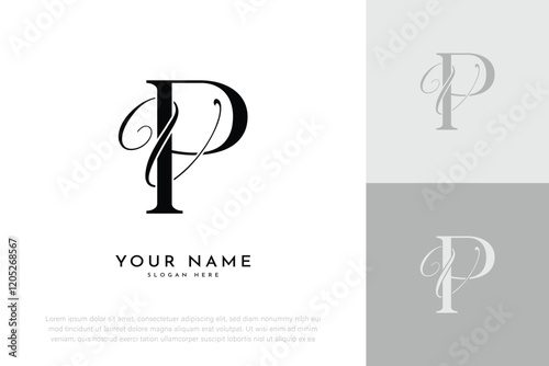 PV VP initial letter handwriting wedding monogram logo