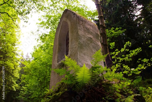 Old stone Stations of the cross in forest near Prachatice, Czech republic