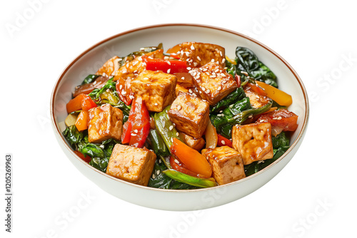 Wallpaper Mural A colorful bowl of stir-fried tofu and vegetables, showcasing vibrant peppers and fresh greens, garnished with sesame seeds for added flavor. Torontodigital.ca