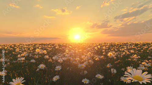 natural landscape field daisies sunset plants flowers grass garden park golden sunlight daisy flower spring season