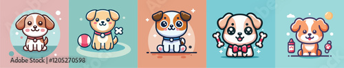 Vector collection of golden retriever dogs