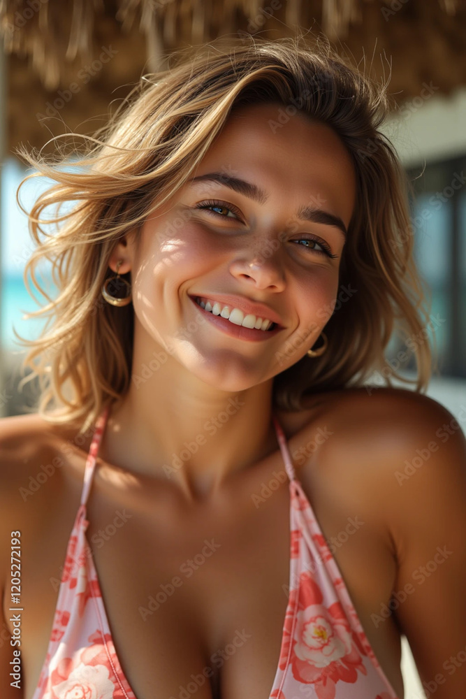 Portrait of a happy young woman dressed in swimsuit
Portrait of a happy young woman dressed in swimsuit