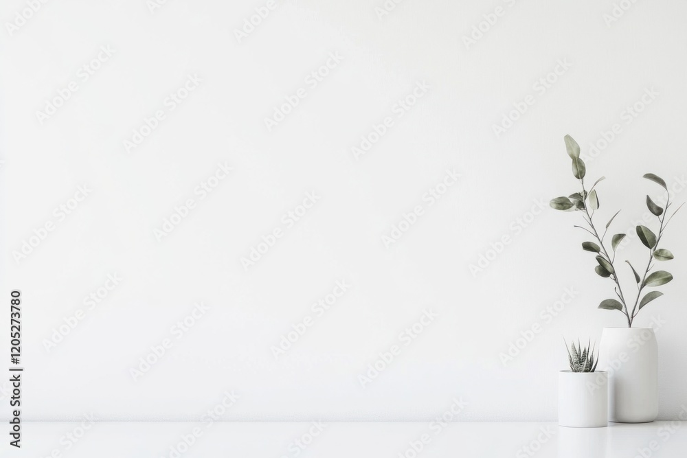 Minimalist white wall with plants. Minimalist white wall with plants.