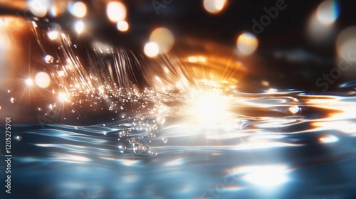 Glowing water surface with bubbles and light reflections. photo