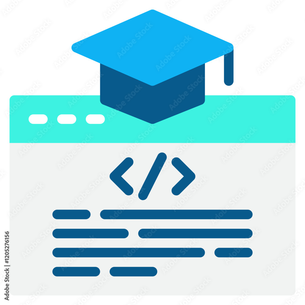 Online Coding Education Icon with Graduation Cap
