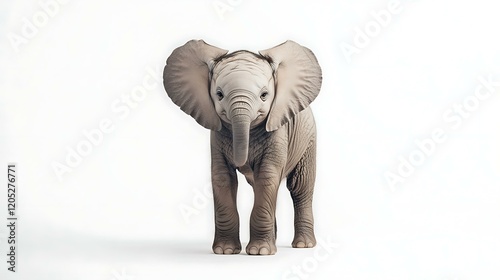 A high-resolution image of a baby elephant standing on a white background photo