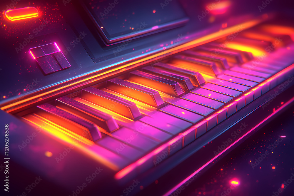 digital piano with neon-lit keys, symbolizing harmony and sophistication digital piano with neon-lit keys, symbolizing harmony and sophistication