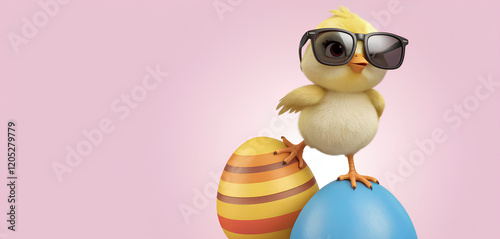 An easter chick with an easter egg. Concept poster banner for marketing and advert