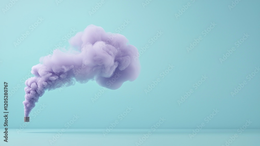 Naklejka premium A purple smoke plume rises from a container against a light blue background.
