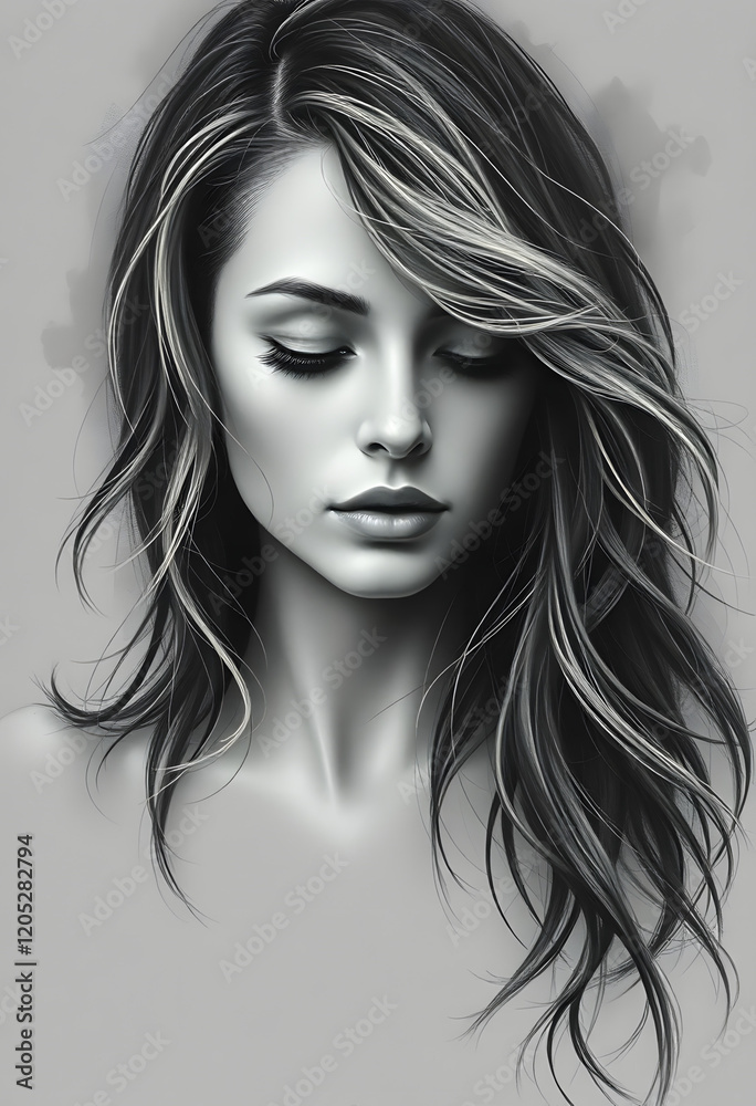 Naklejka premium Artistic monochrome portrait of a young woman 
