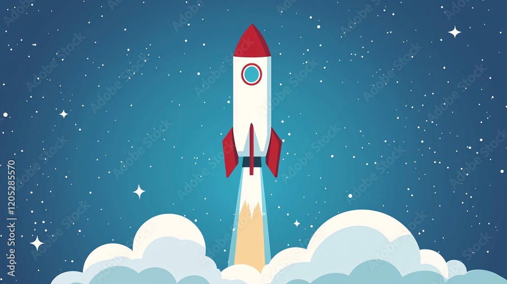 Fototapeta premium Flat Rocket Launch Depicting Startup Energy and Growth